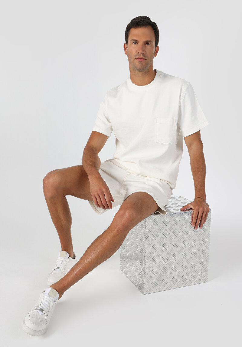 Regular Fit Yuvarlak Yaka Erkek Natural Kısa Kol Gömlek