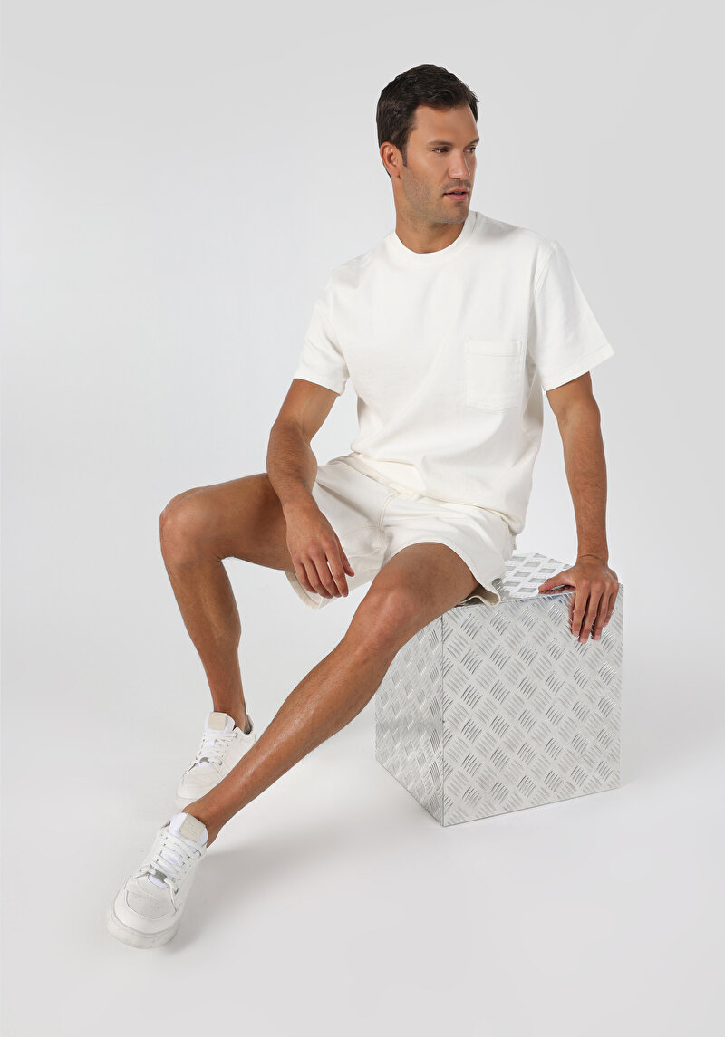 Regular Fit Yuvarlak Yaka Erkek Natural Kısa Kol Gömlek