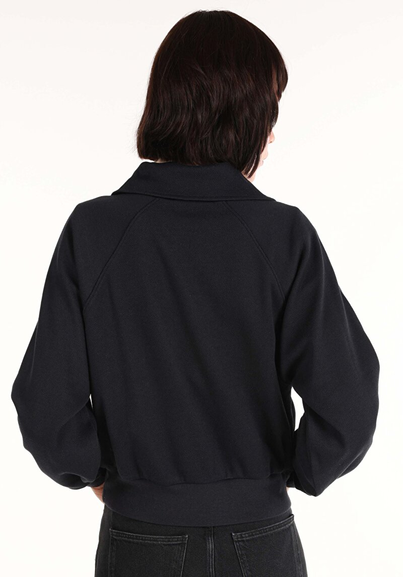 Regular Fit Polo Yaka Düz Kadın Lacivert Uzun Kol Tişört