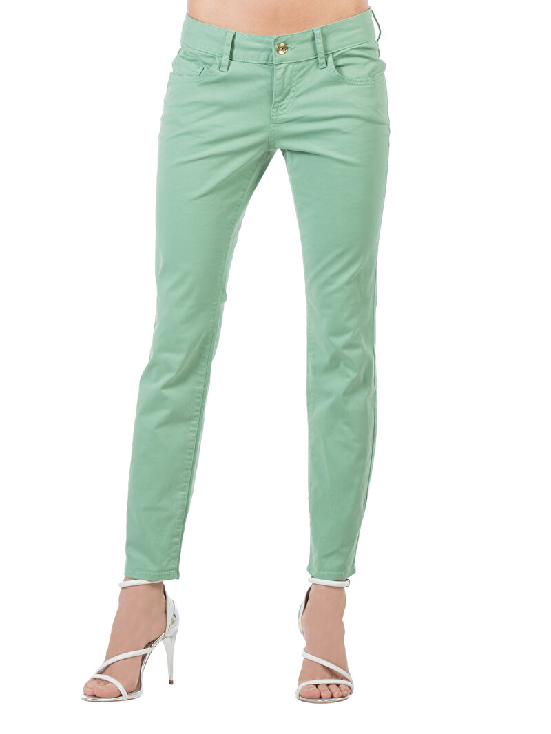 Slim Fit Düşük Bel Dar Paça Kadın Yeşil Pantolon