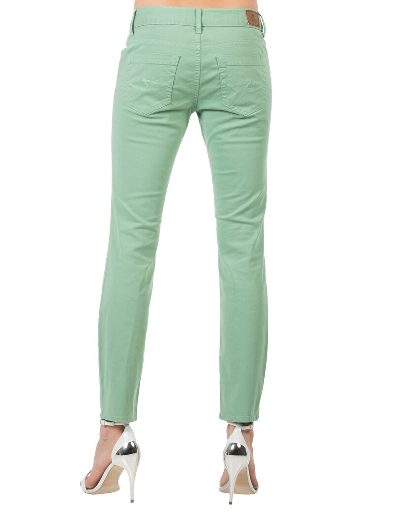 Slim Fit Düşük Bel Dar Paça Kadın Yeşil Pantolon