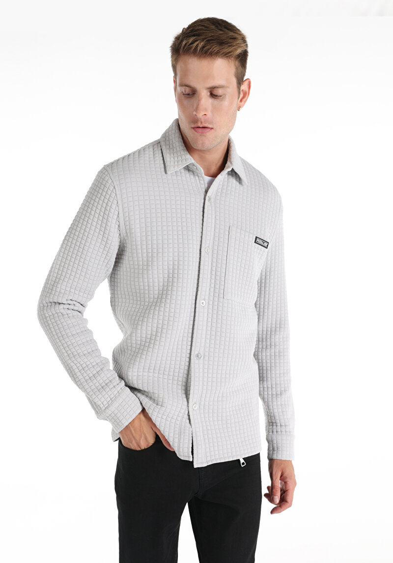 Regular Fit Düğmeli Erkek Gri Ceket