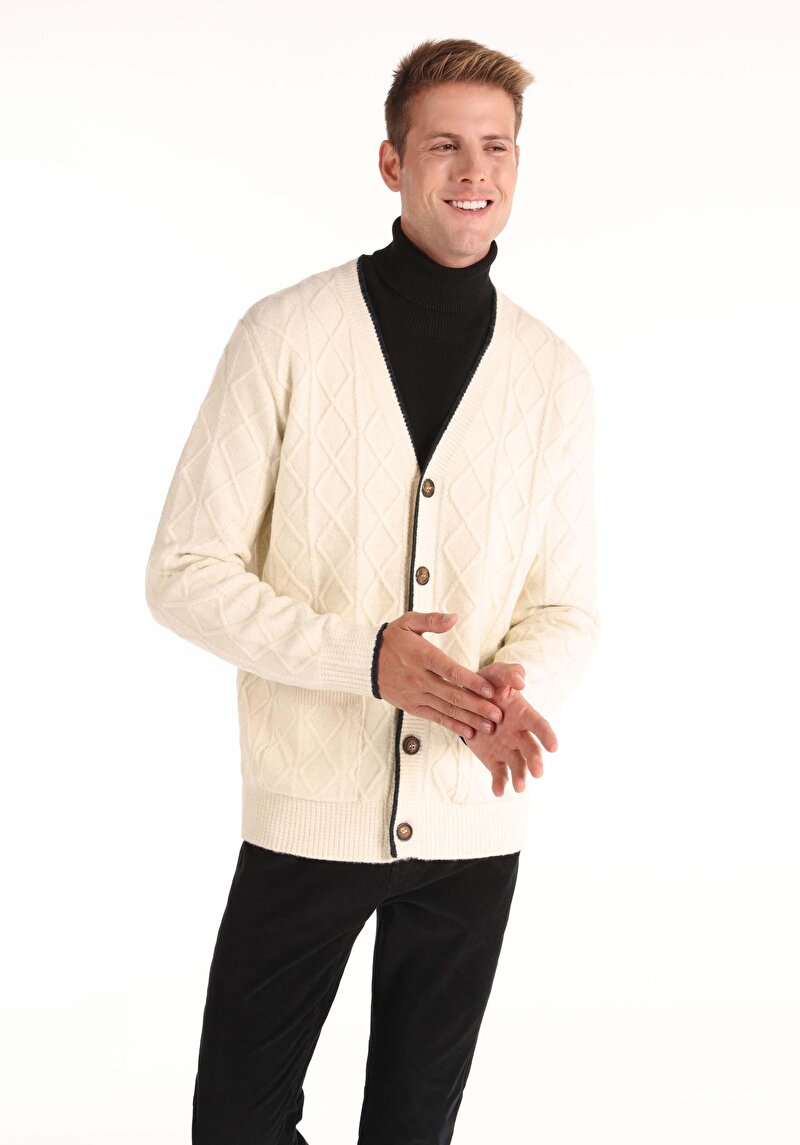 Regular Fit Erkek Beyaz Hırka