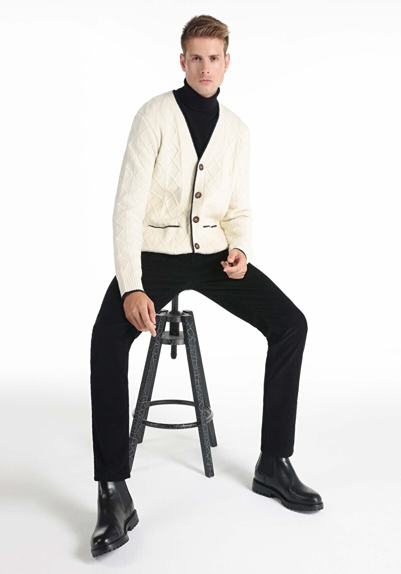 Regular Fit Erkek Beyaz Hırka