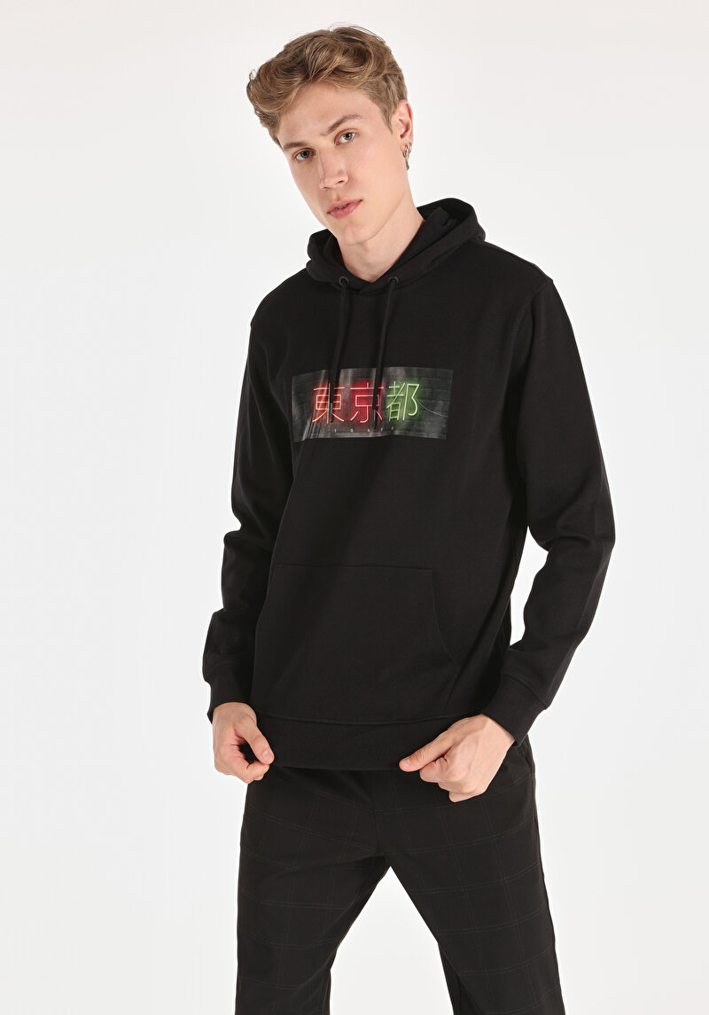 Regular Fit Erkek Siyah Sweatshirt