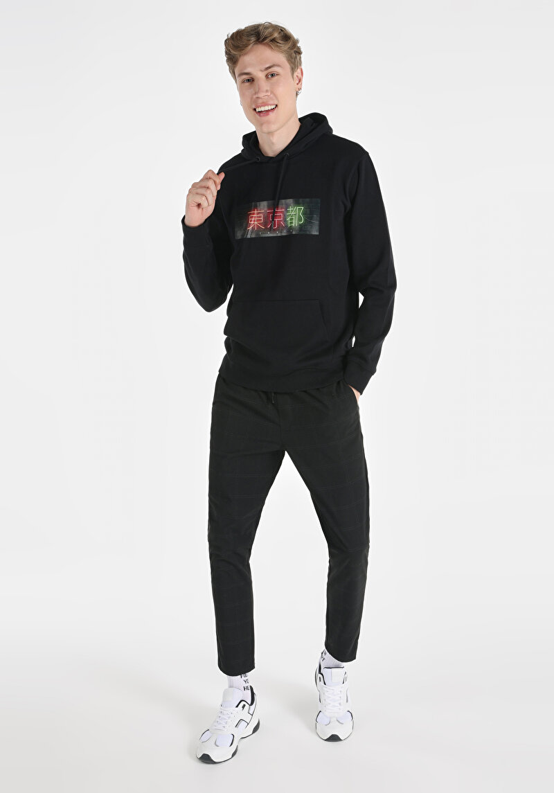Regular Fit Erkek Siyah Sweatshirt