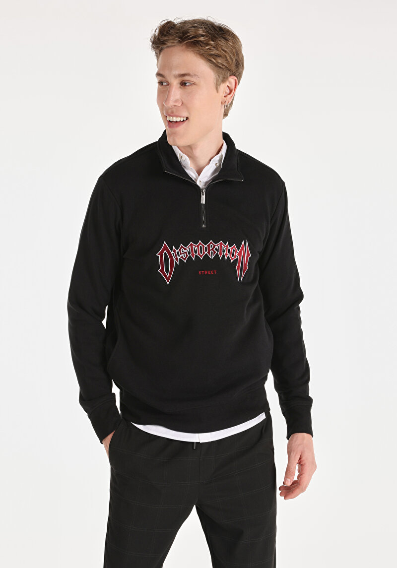 Regular Fit Erkek Siyah Sweatshirt