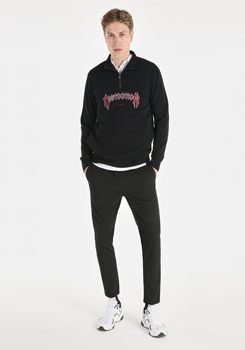 Regular Fit Erkek Siyah Sweatshirt