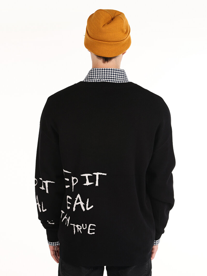 Comfort Fit Yuvarlak Yaka Düz Erkek Siyah Kazak