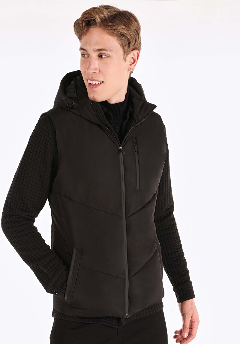 Slim Fit Erkek Siyah Yelek