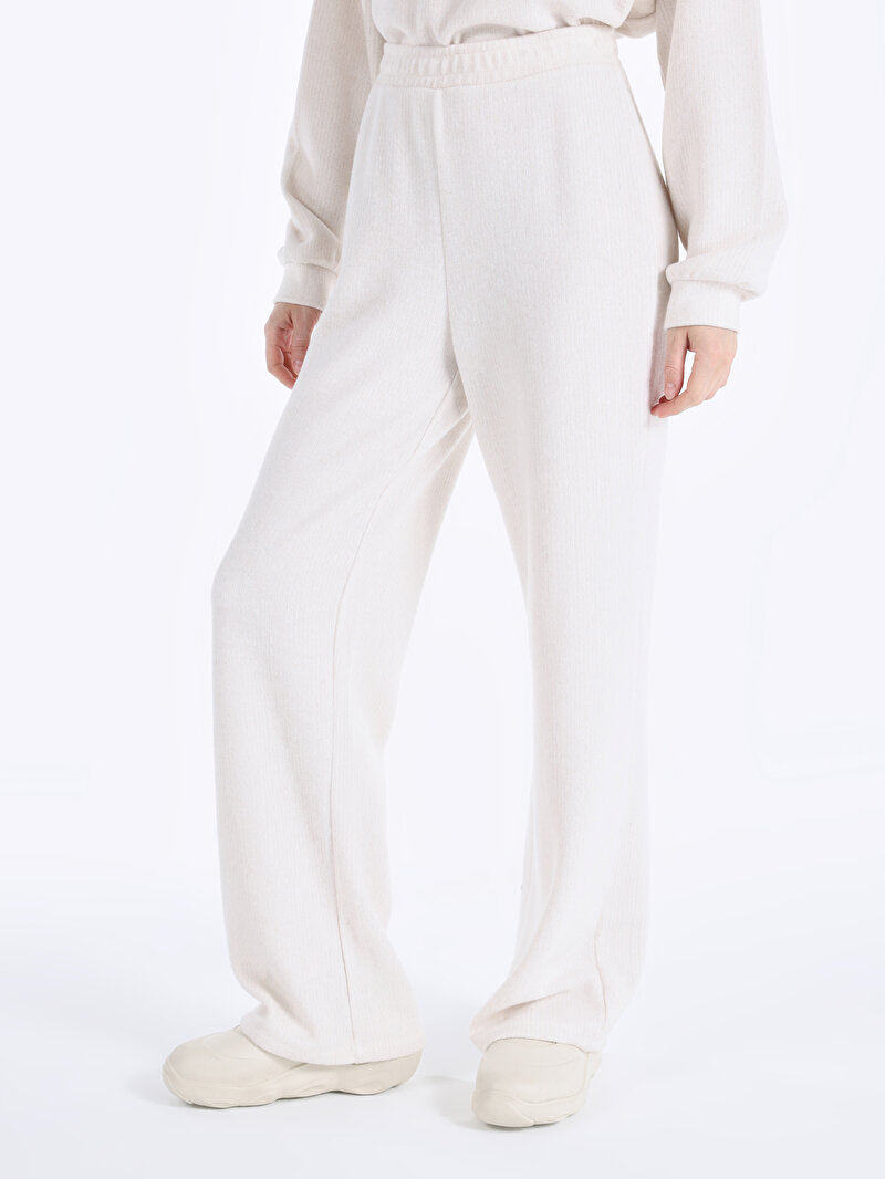 Regular Fit Orta Bel Düz Cepsiz Kadın Ekru Eşofman Altı