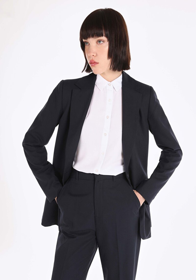 Regular Fit Düğmeli Astarlı Kadın Lacivert Ceket