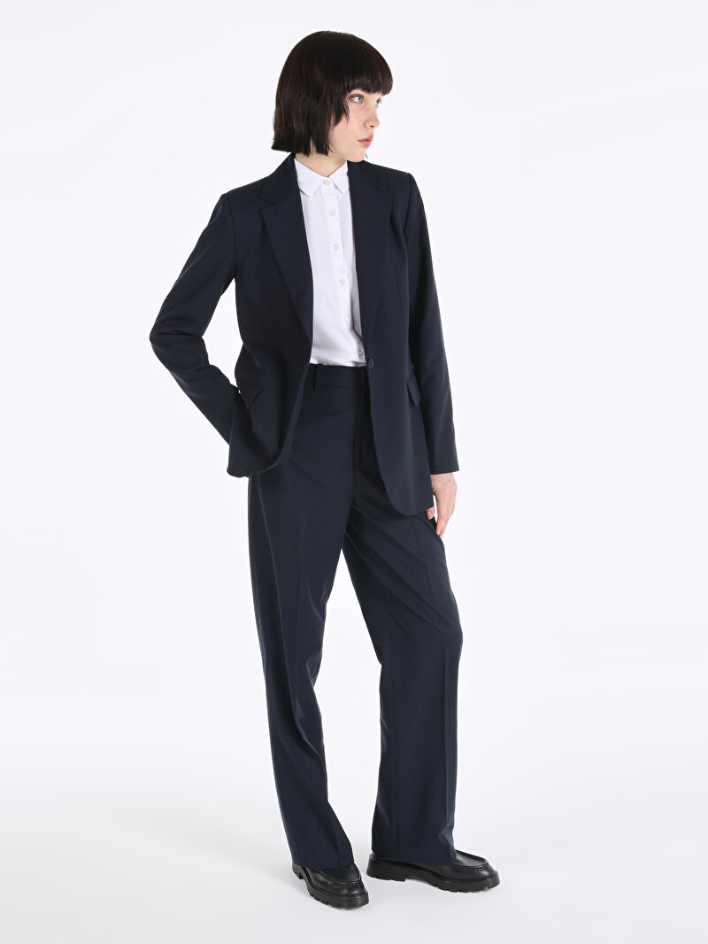 Regular Fit Düğmeli Astarlı Kadın Lacivert Ceket