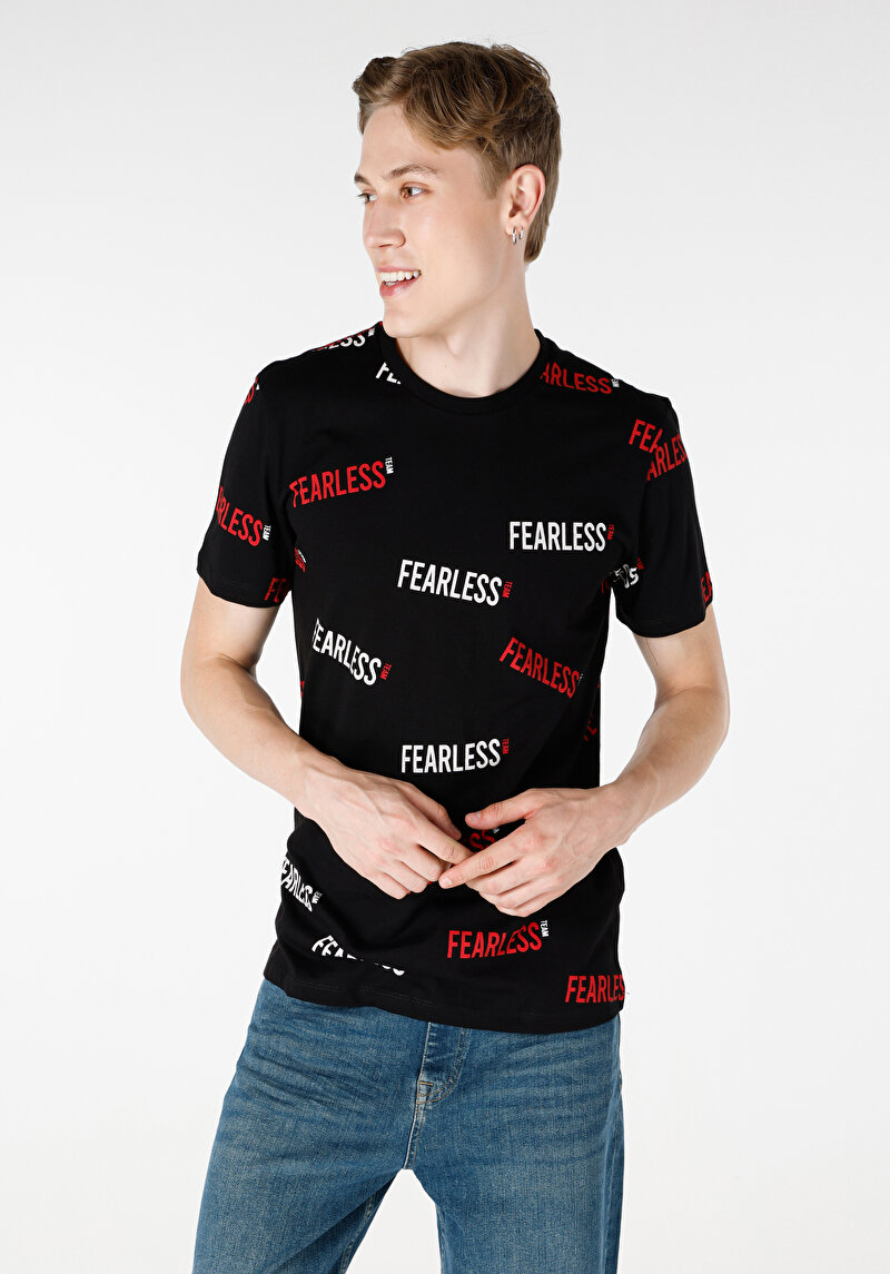 Regular Fit Yuvarlak Yaka Erkek Siyah Kısa Kol Tişört