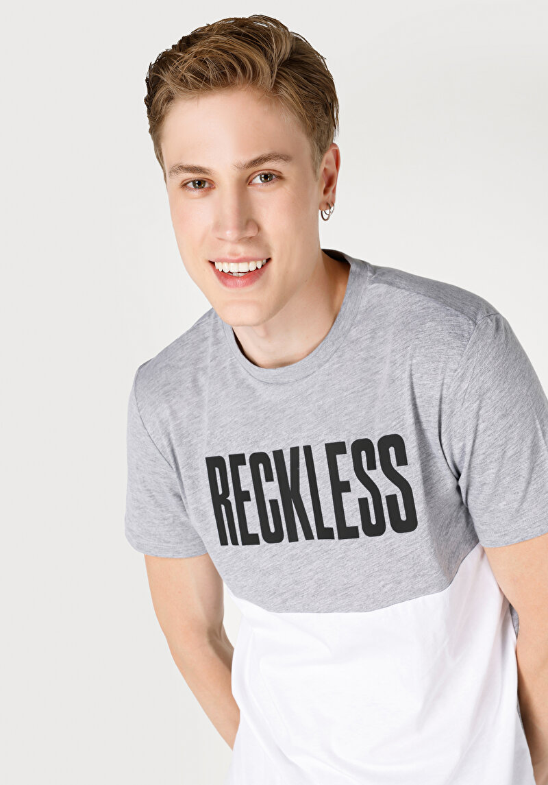 Regular Fit Yuvarlak Yaka Erkek Gri Kısa Kol Tişört