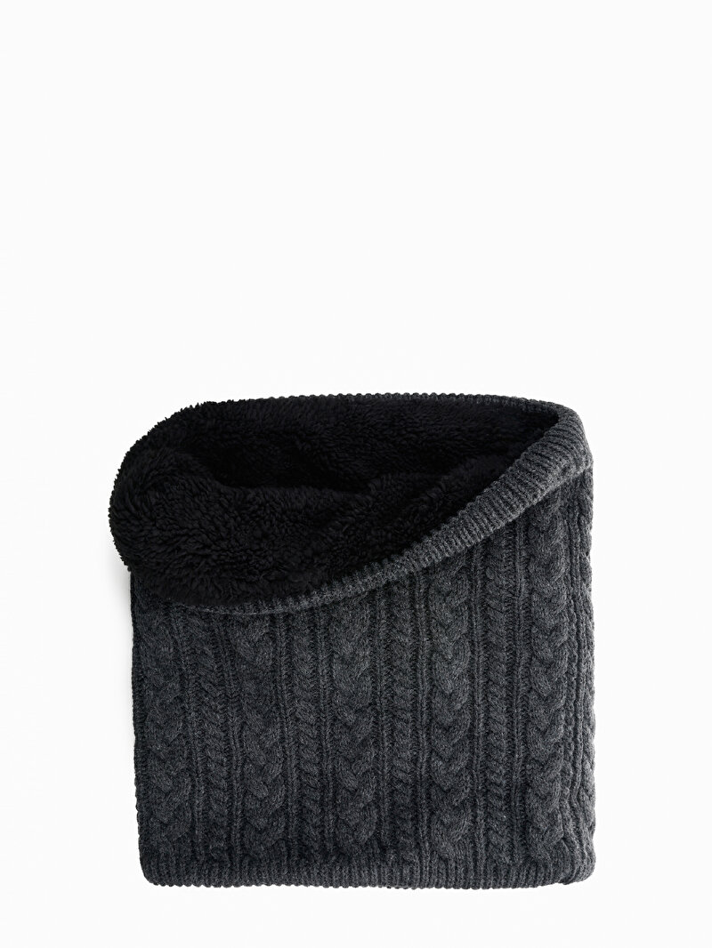 Erkek Antrasit Örgü Desenli Atkı