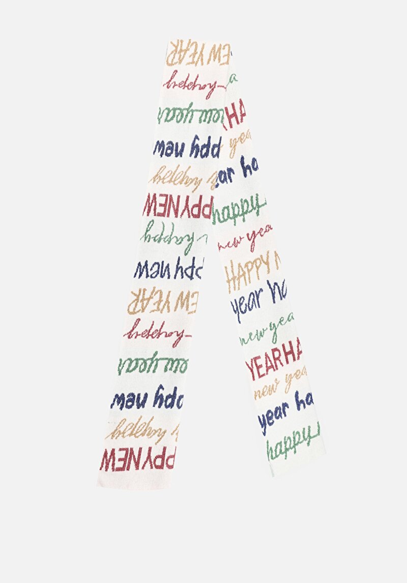 Kadın Ekru Yazı Baskılı Atkı