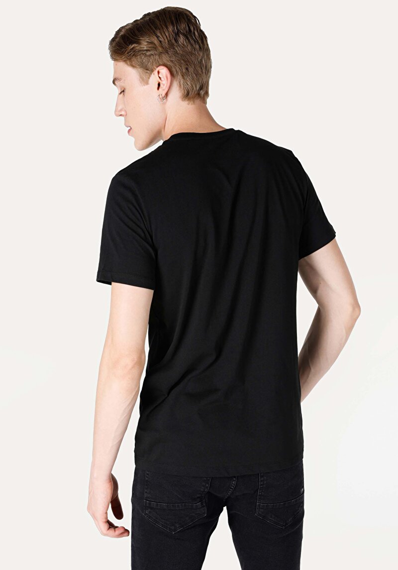 Regular Fit Yuvarlak Yaka  Erkek Siyah Kısa Kol Tişört