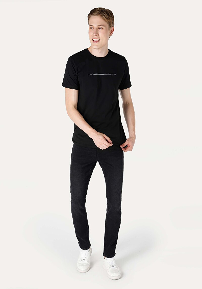 Regular Fit Yuvarlak Yaka Erkek Siyah Kısa Kol Tişört