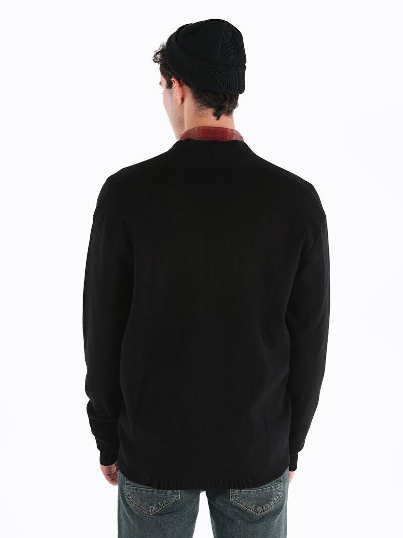 Comfort Fit Erkek Düğmeli Siyah Hırka