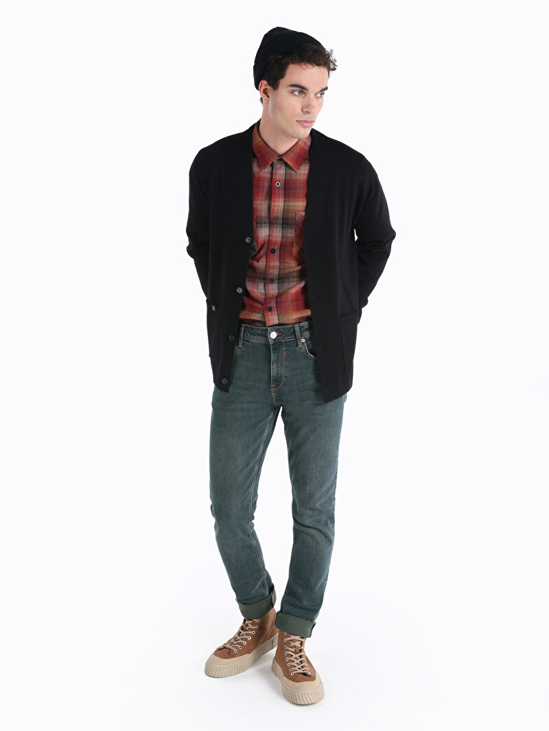 Comfort Fit Erkek Düğmeli Siyah Hırka