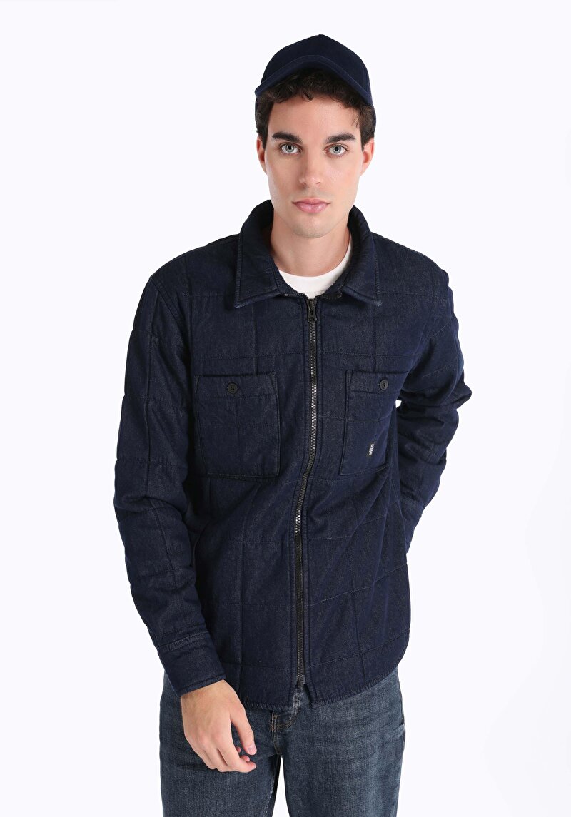 Regular Fit Fermuarlı Astarsız Erkek Mavi Ceket