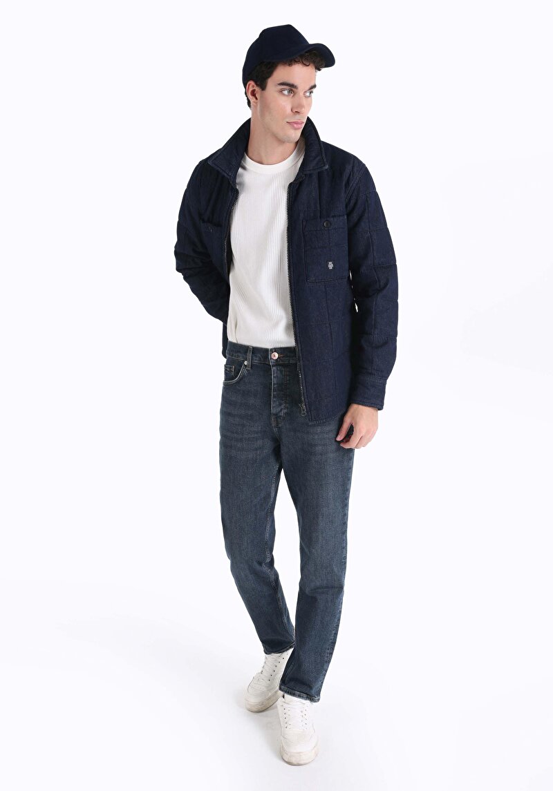 Regular Fit Fermuarlı Astarsız Erkek Mavi Ceket