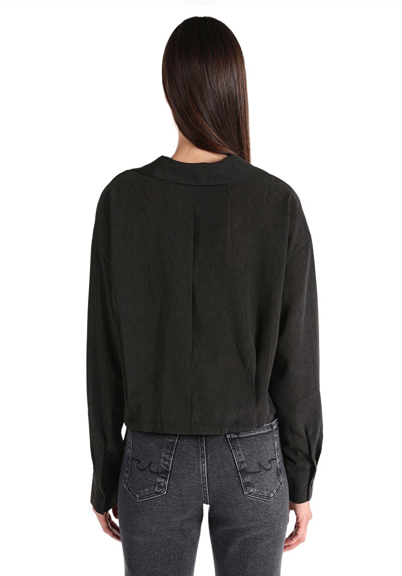 Regular Fit Shirt Neck Düz Kadın Antrasit Uzun Kol Gömlek