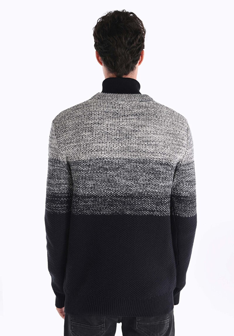 Regular Fit Yuvarlak Yaka Jakarlı Erkek Lacivert Kazak