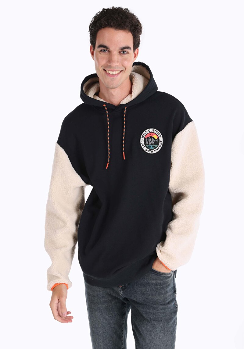 Comfort Fit Erkek Kapüşonlu Lacivert Sweatshirt