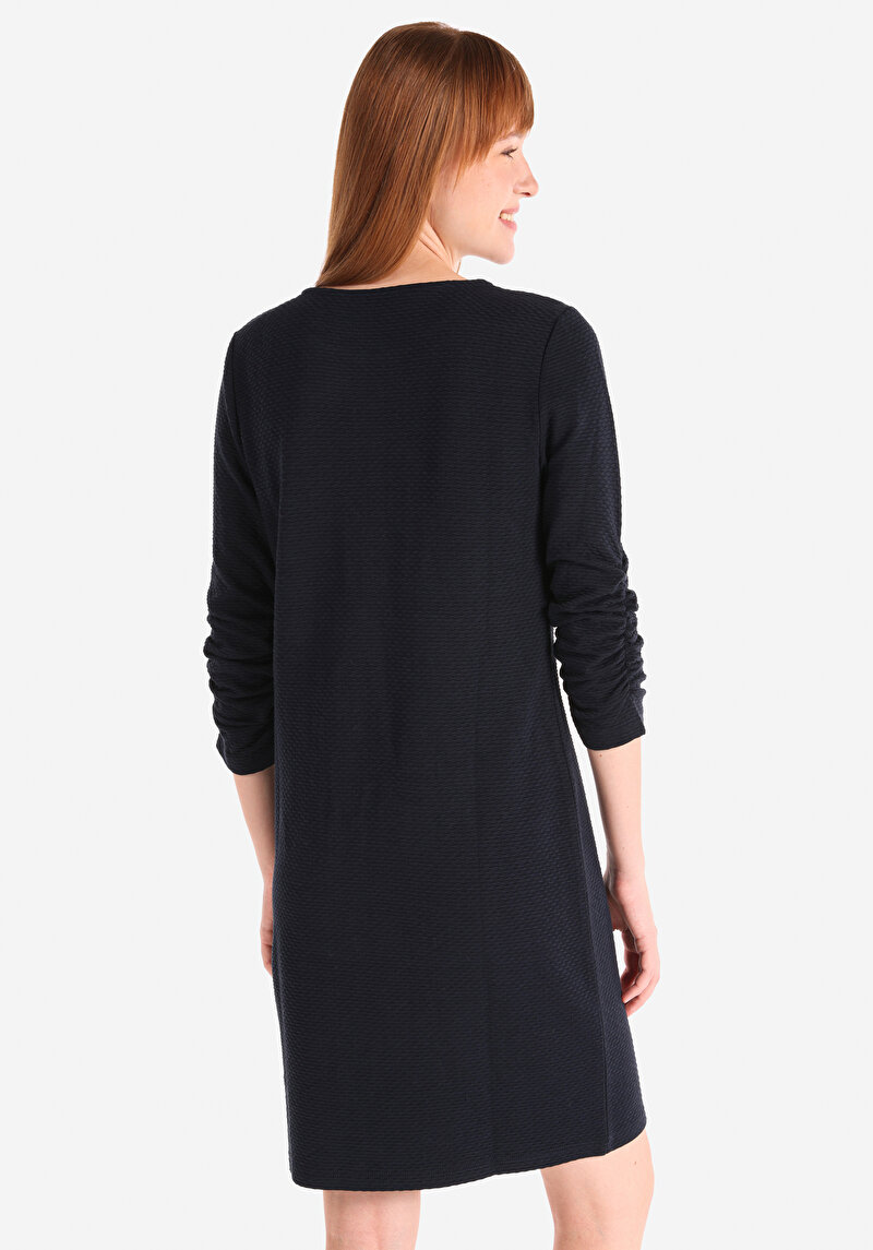 Slim Fit Jakarlı Kadın Lacivert Uzun Kol Elbise