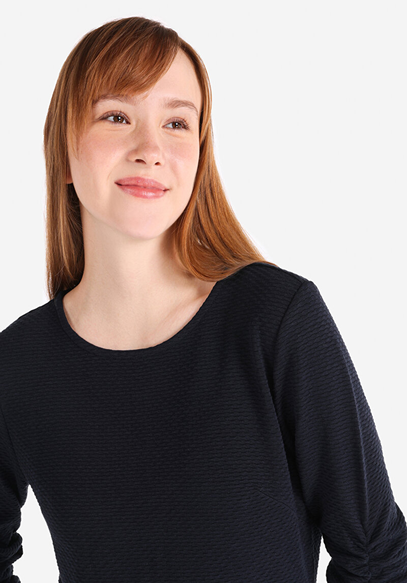Slim Fit Jakarlı Kadın Lacivert Uzun Kol Elbise