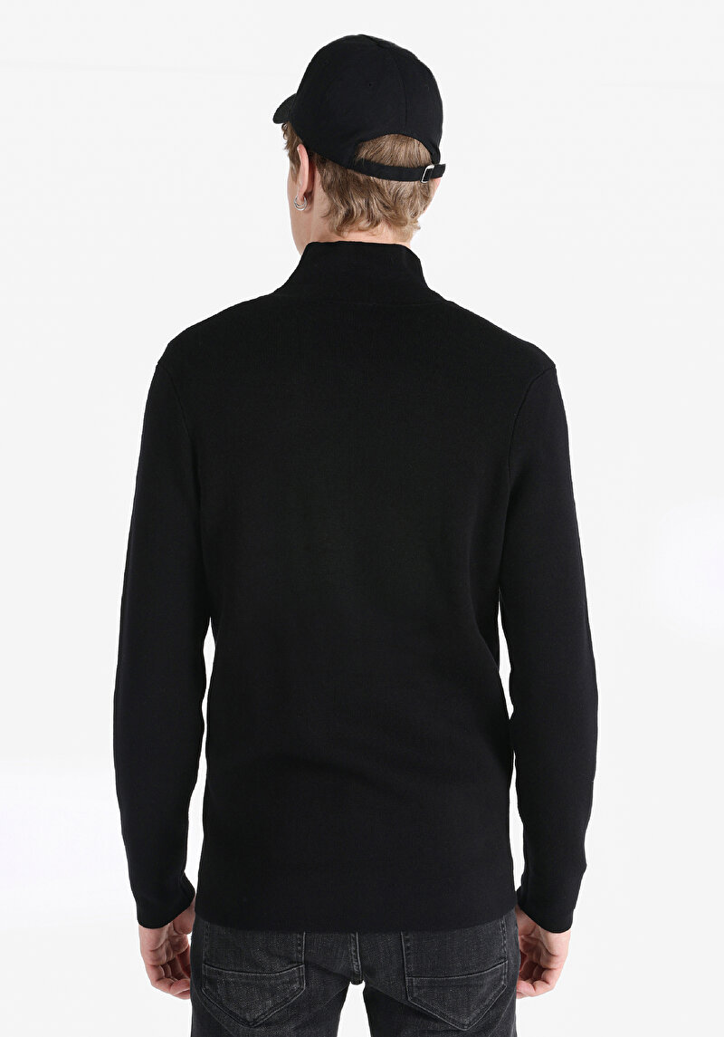 Slim Fit Erkek Siyah Fermuarlı Hırka