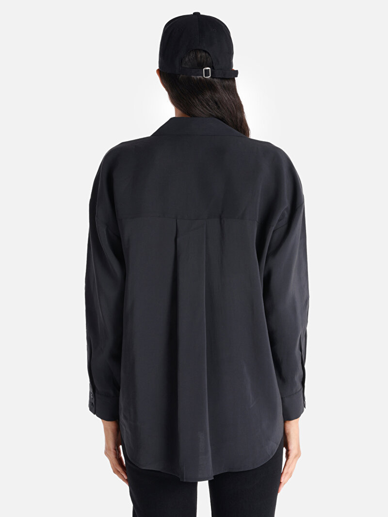 Regular Fit Shirt Neck Düz Kadın Antrasit Uzun Kol Gömlek