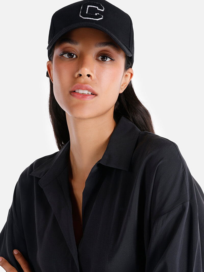 Regular Fit Shirt Neck Düz Kadın Antrasit Uzun Kol Gömlek