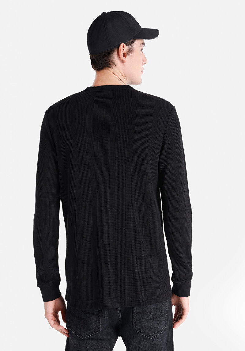Regular Fit Yuvarlak Yaka Düz Erkek Siyah Uzun Kol Tişört