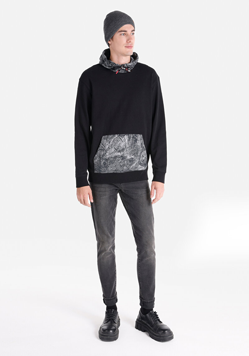 Comfort Fit Erkek Siyah Sweatshirt