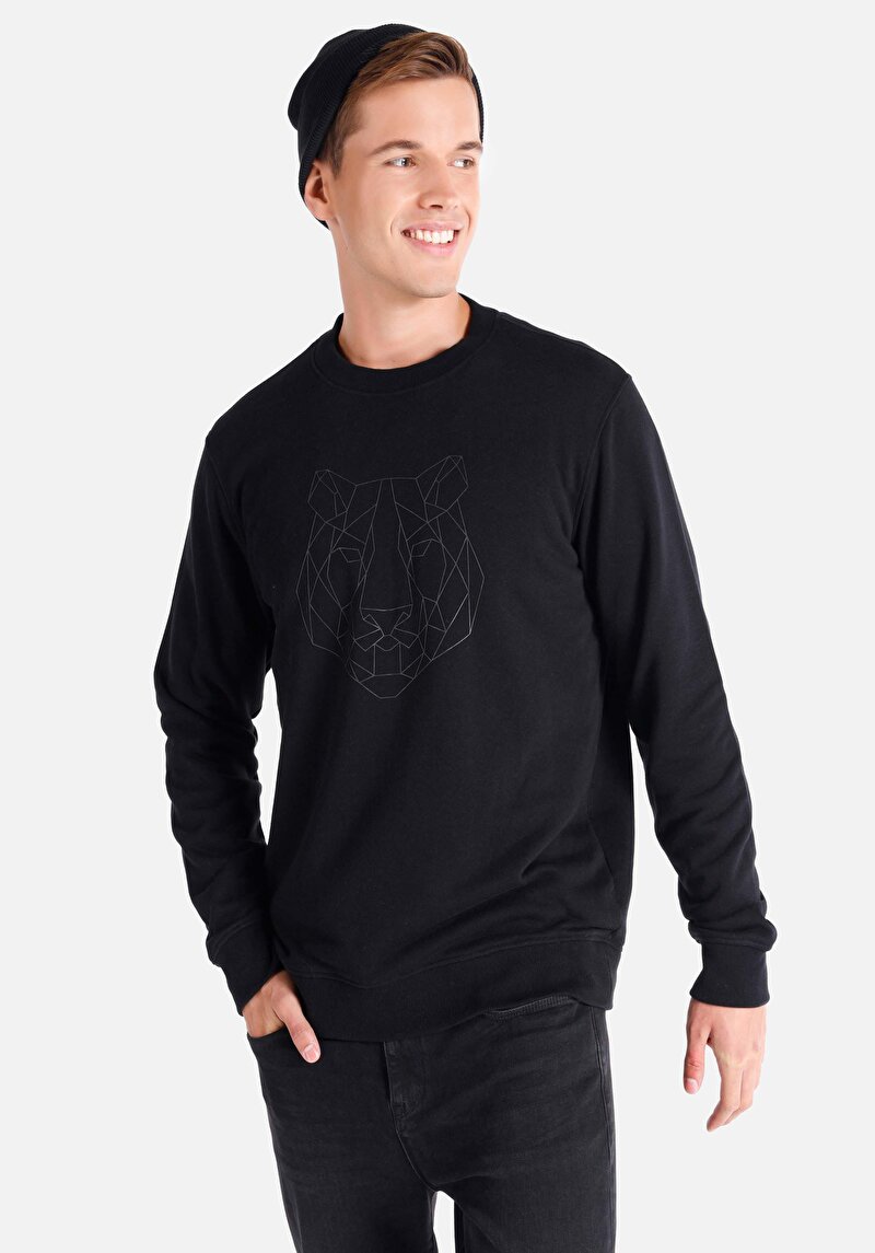 Regular Fit Oversize Erkek Siyah Sweatshirt