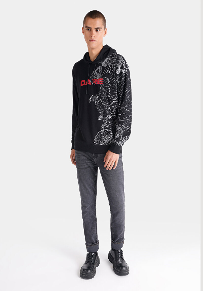 Regular Fit Erkek Siyah Sweatshirt