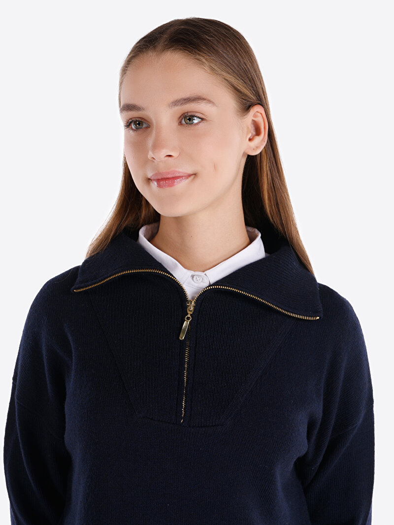 Regular Fit Düz Kadın Lacivert Uzun Kol Elbise