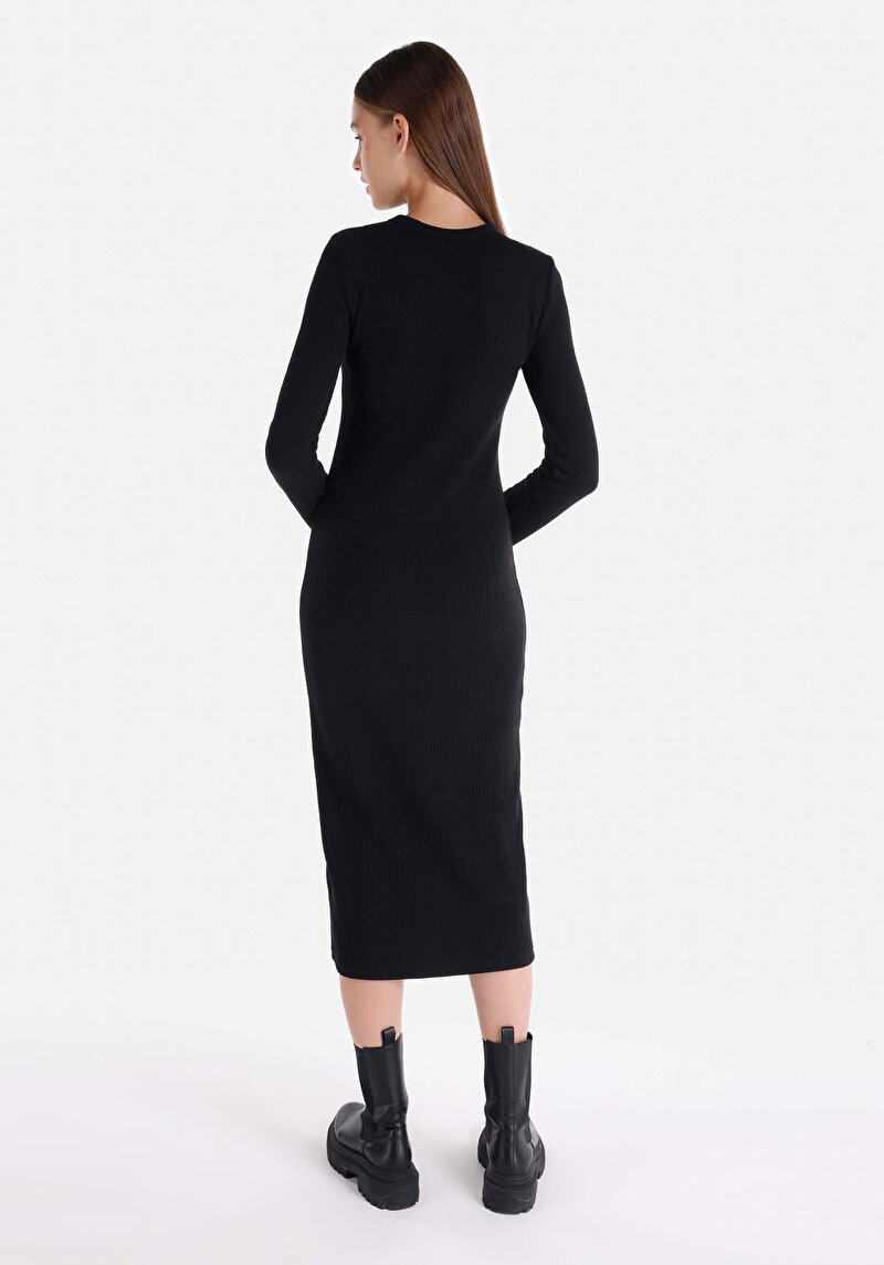 Slim Fit Kadın Siyah Uzun Kol Elbise