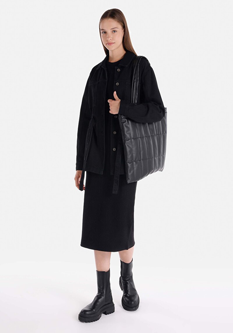 Slim Fit Kadın Siyah Uzun Kol Elbise