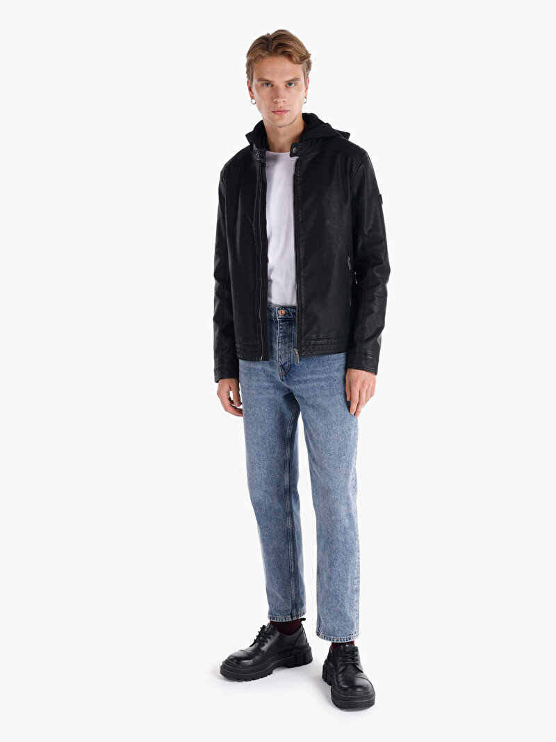 Slim Fit     Erkek Siyah Mont Pu