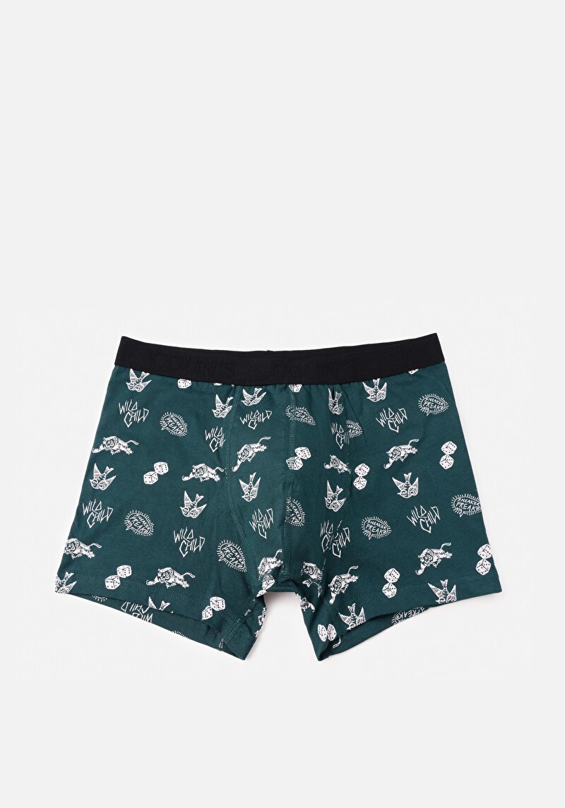 Modern Fit Baskılı Erkek Yeşil Boxer
