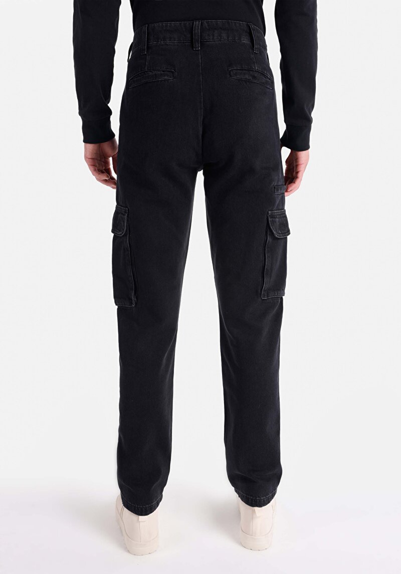 Cargo Fit Orta Bel Düz Paça Erkek Fermuarlı İndigo Jean Pantolon