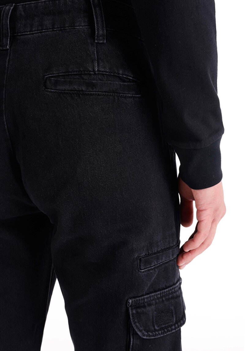 Cargo Fit Orta Bel Düz Paça Erkek Fermuarlı İndigo Jean Pantolon
