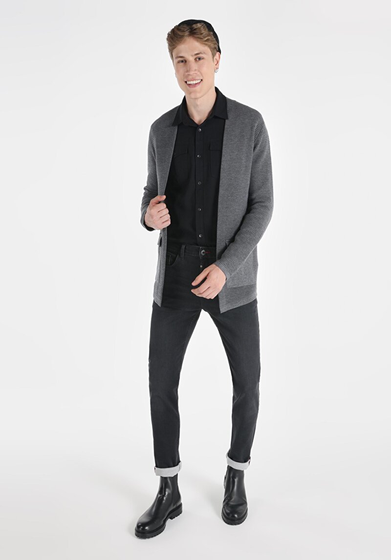 Regular Fit Erkek Gri Triko Hırka