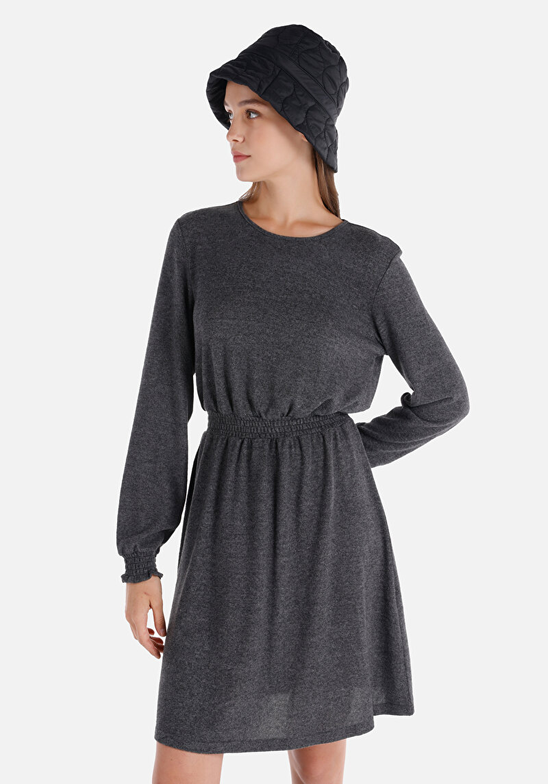 Regular Fit Kadın Antrasit Kısa Kol Elbise