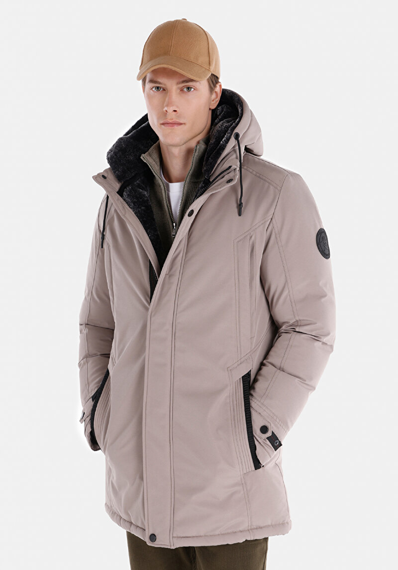 Modern Fit     Erkek Ekru Kaban