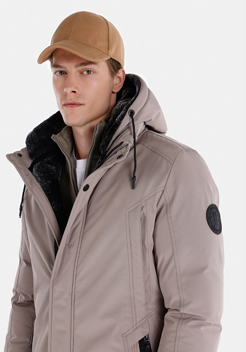 Modern Fit     Erkek Ekru Kaban